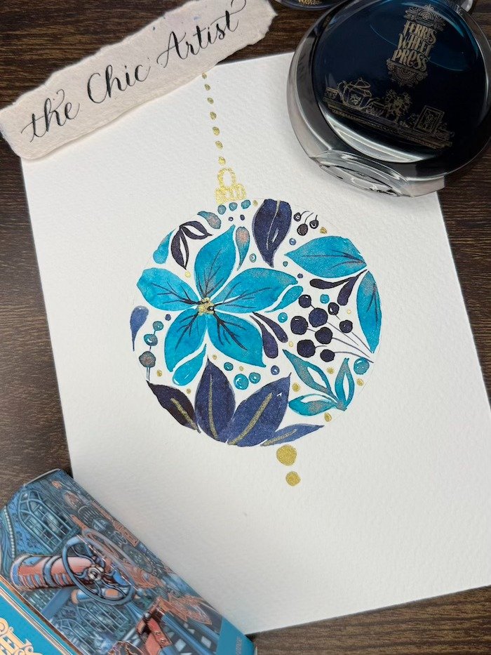 Hand-painted Watercolor Christmas Blue Flower Ornament Cards product image (1)