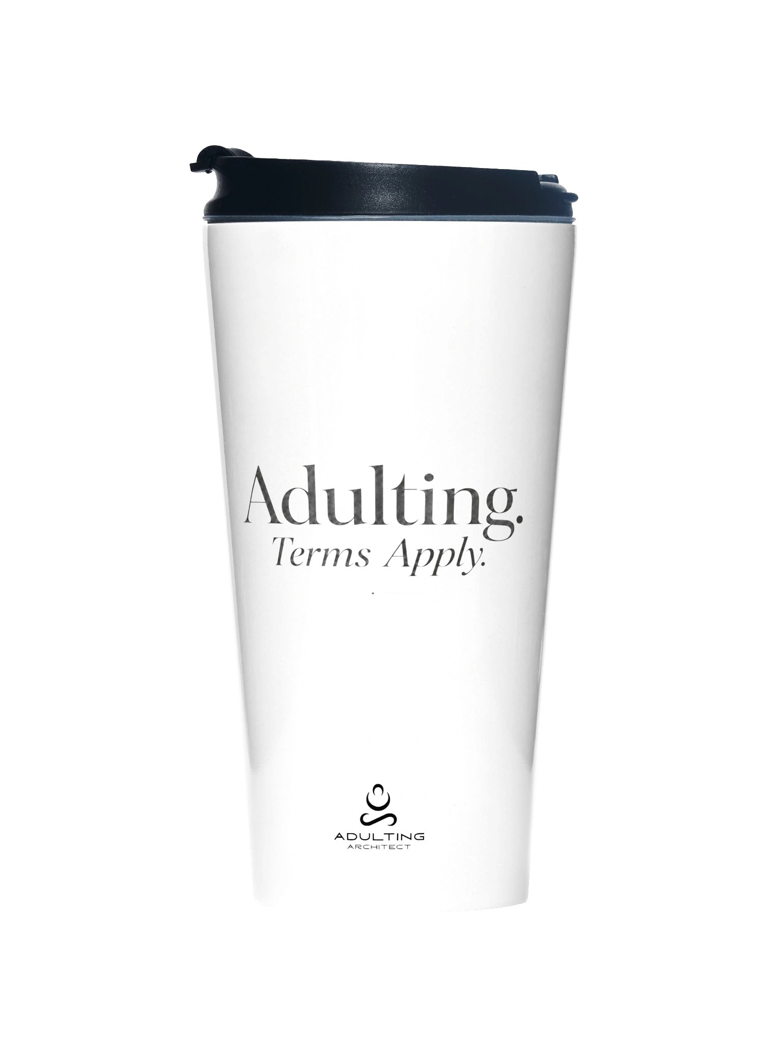 “Adulting. Terms Apply.” — White Stainless Steel Travel Mug product image (1)