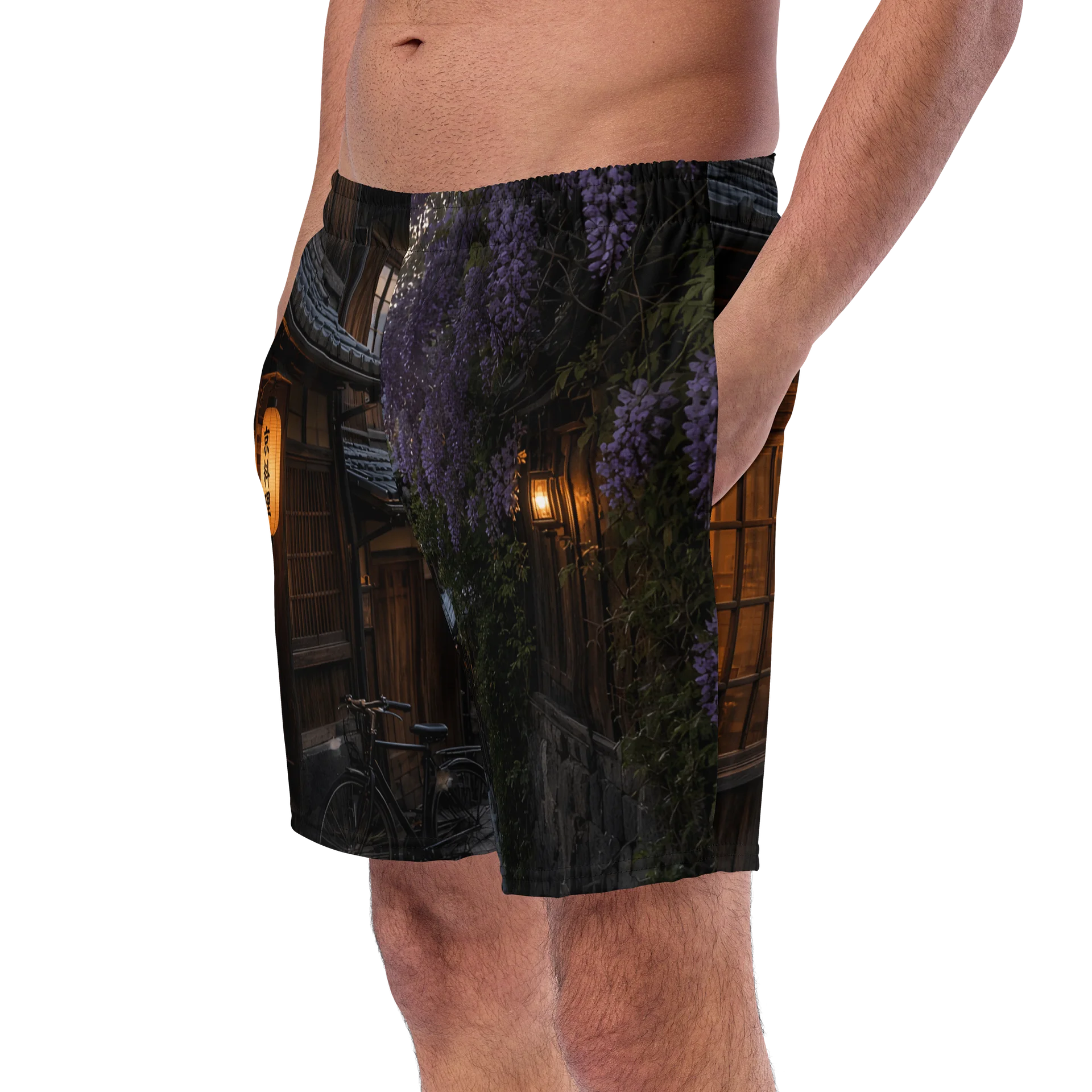 Traditional Japanese Street Wisteria Evening Swim Trunks product image (2)