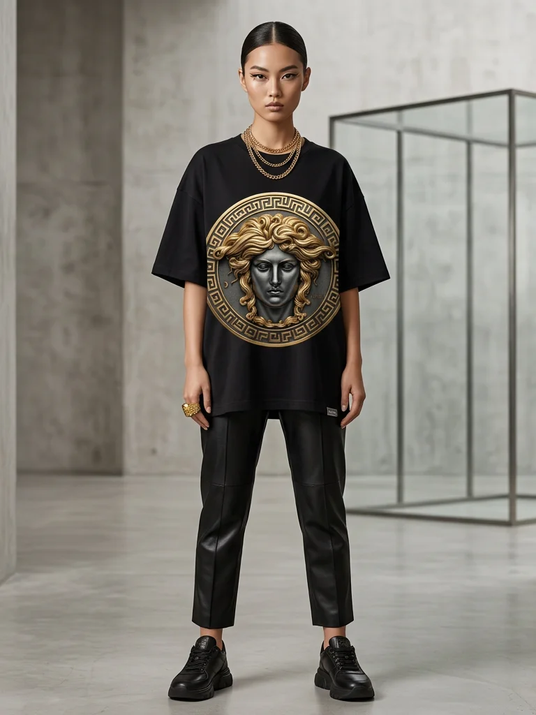 Medusa Women's Graphic T-Shirt | Gold Relief Licensed Tee | Luxury Italian Streetwear 2025 product image (5)