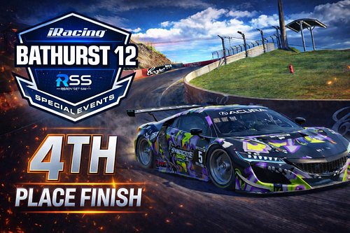 P4 at the iRacing Bathurst 12 Special Event.

Left it all on the mountain. Proud of this Acura NSX GT3 effort and the entire ...