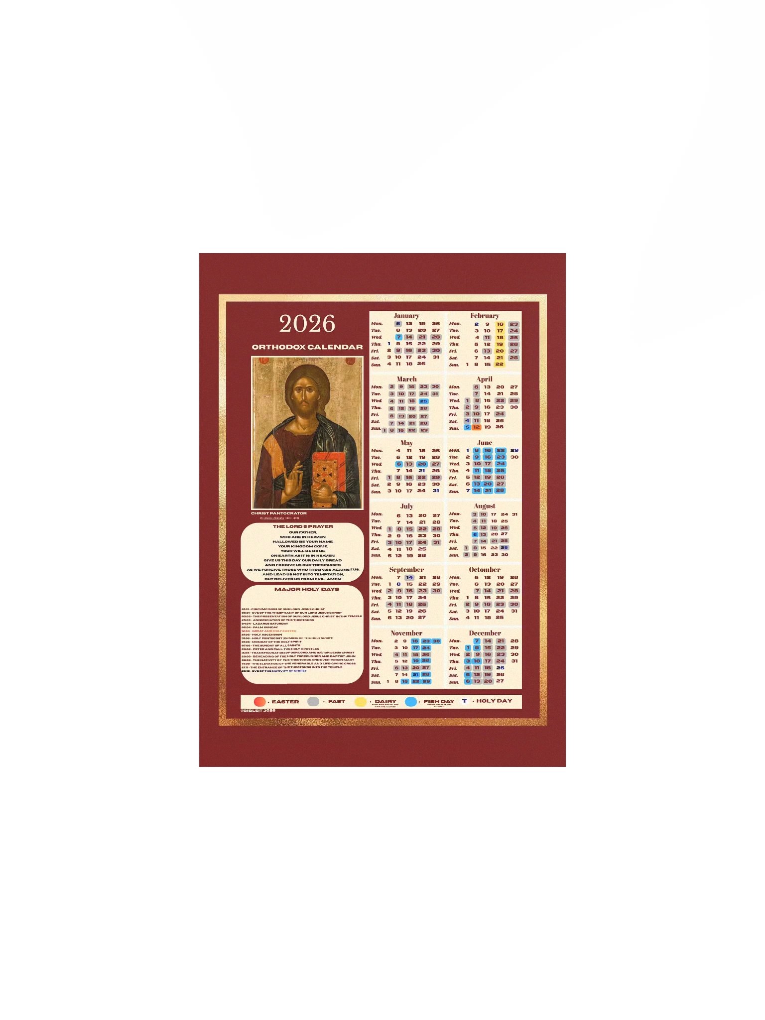 The Orthodox Christian Calendar 2026 (New Calendar / Revised Julian) product image (1)