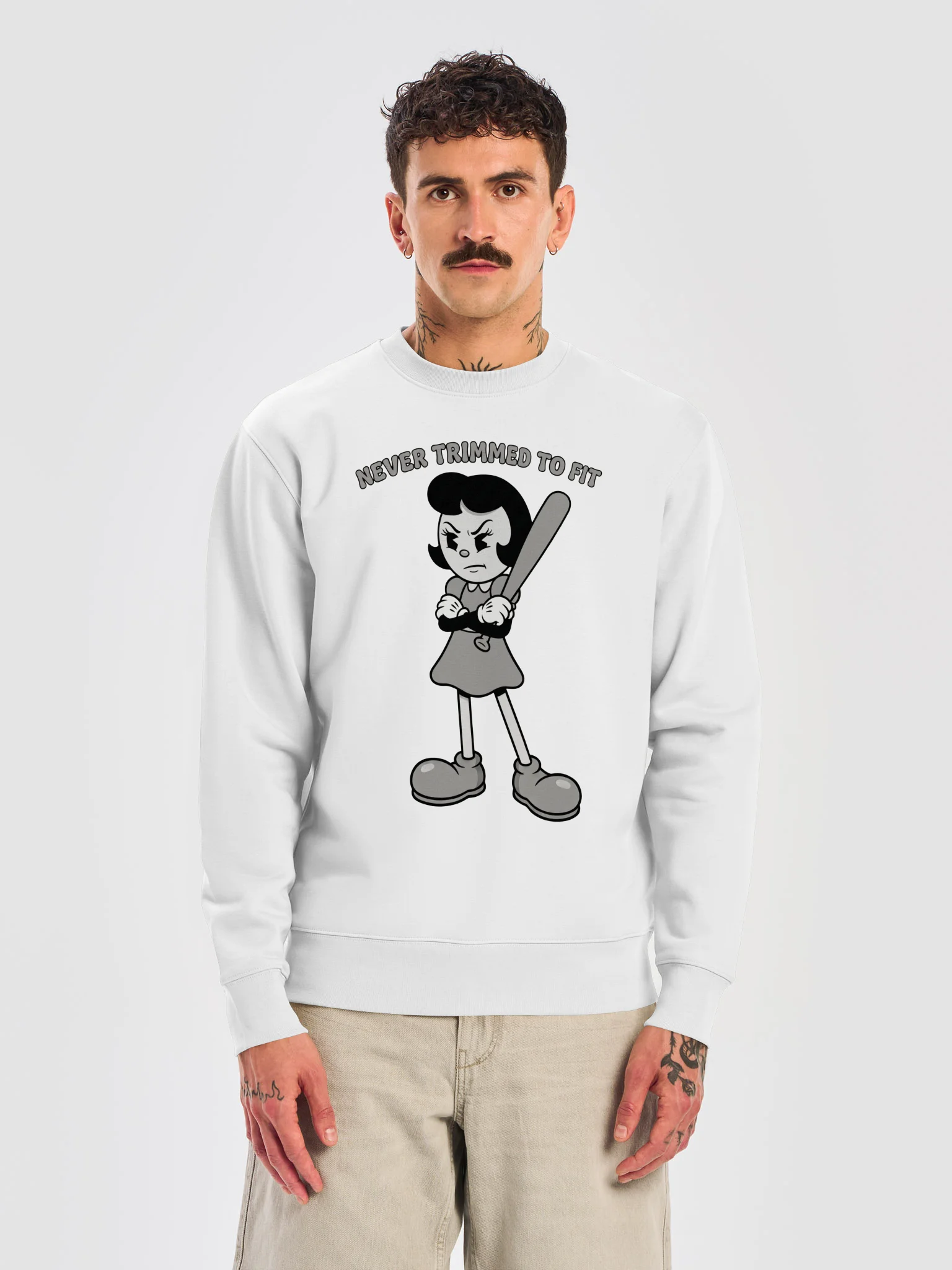Never Trimmed to Fit Unisex Sweatshirt | Retro Jen-ne.B Rubber Hoes Graphic Crewneck product image (1)