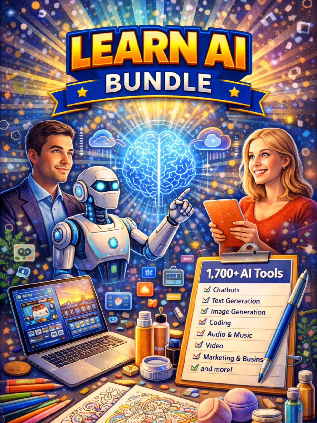 Learn AI Bundle Plus 1700 AI Tools with Links Resellers Bundle product image (1)