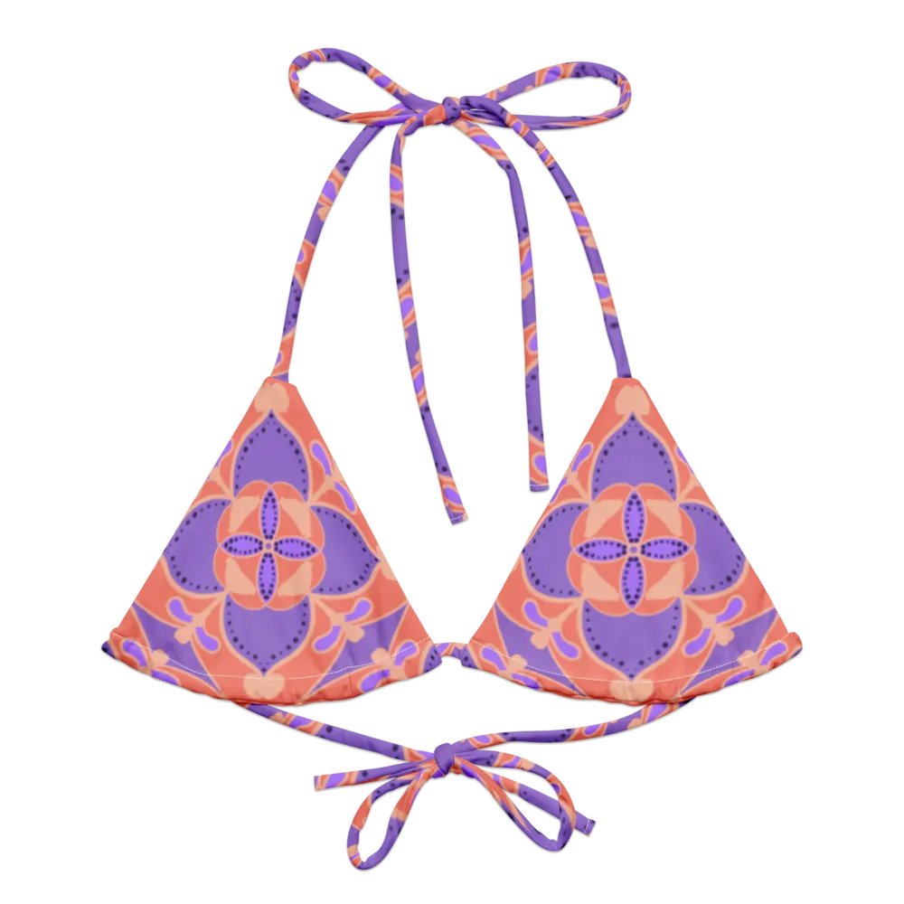 Pastel Orange and Mauve Pattern String Bikini Top product image (1)