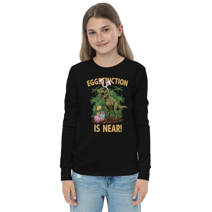 Funny Easter Dinosaur sweatshirt – Eggstinction Is Near Youth Long Sleeve product image (1)