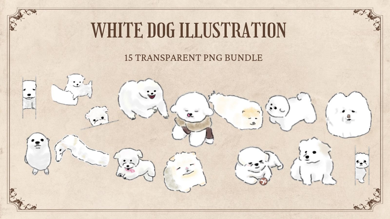 15 Hand-Drawn White Dog PNG Clipart Bundle product image (1)