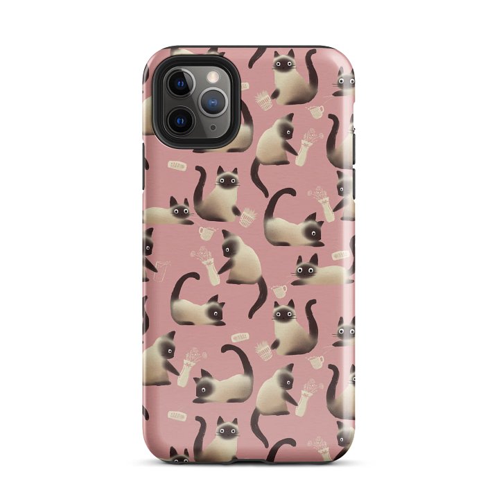 Bad Siamese Cats Knocking Stuff Over Patterned iPhone Case, Pink product image (2)