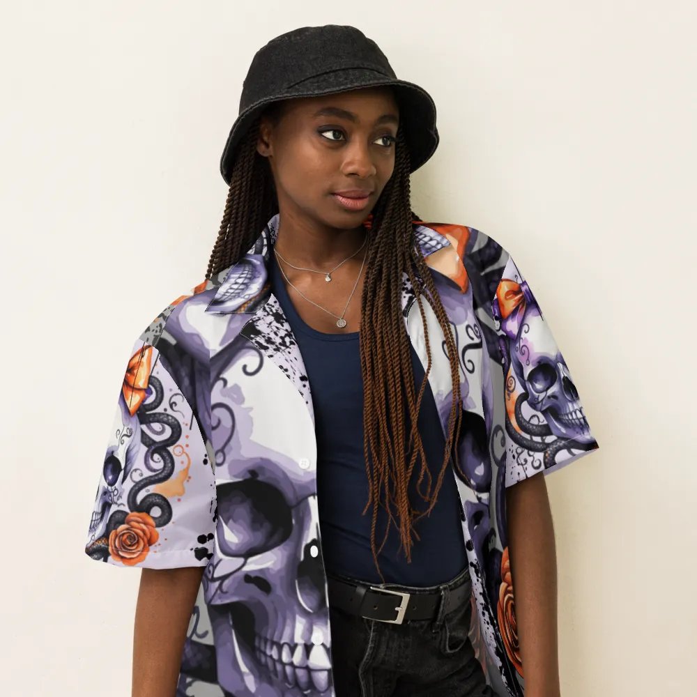 Coquette Style Autumn Skull & Snake Button-Up Shirt product image (4)