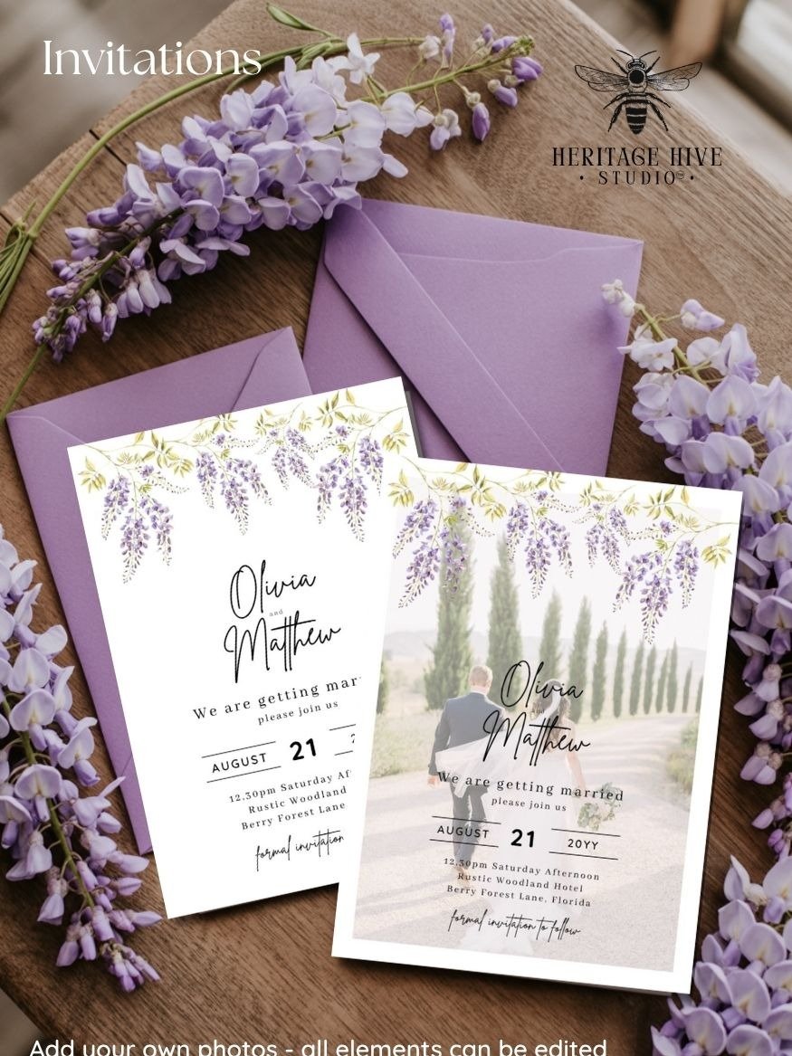 Editable Photo Wedding Invitations | Edit in Canva | Instant Download Template | Wisteria Floral product image (2)