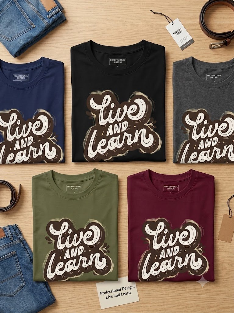 Live and Learn T-Shirt | Inspirational Typography Graphic Tee for Women | Positive Quote Shirt | Motivational Gift product image (3)