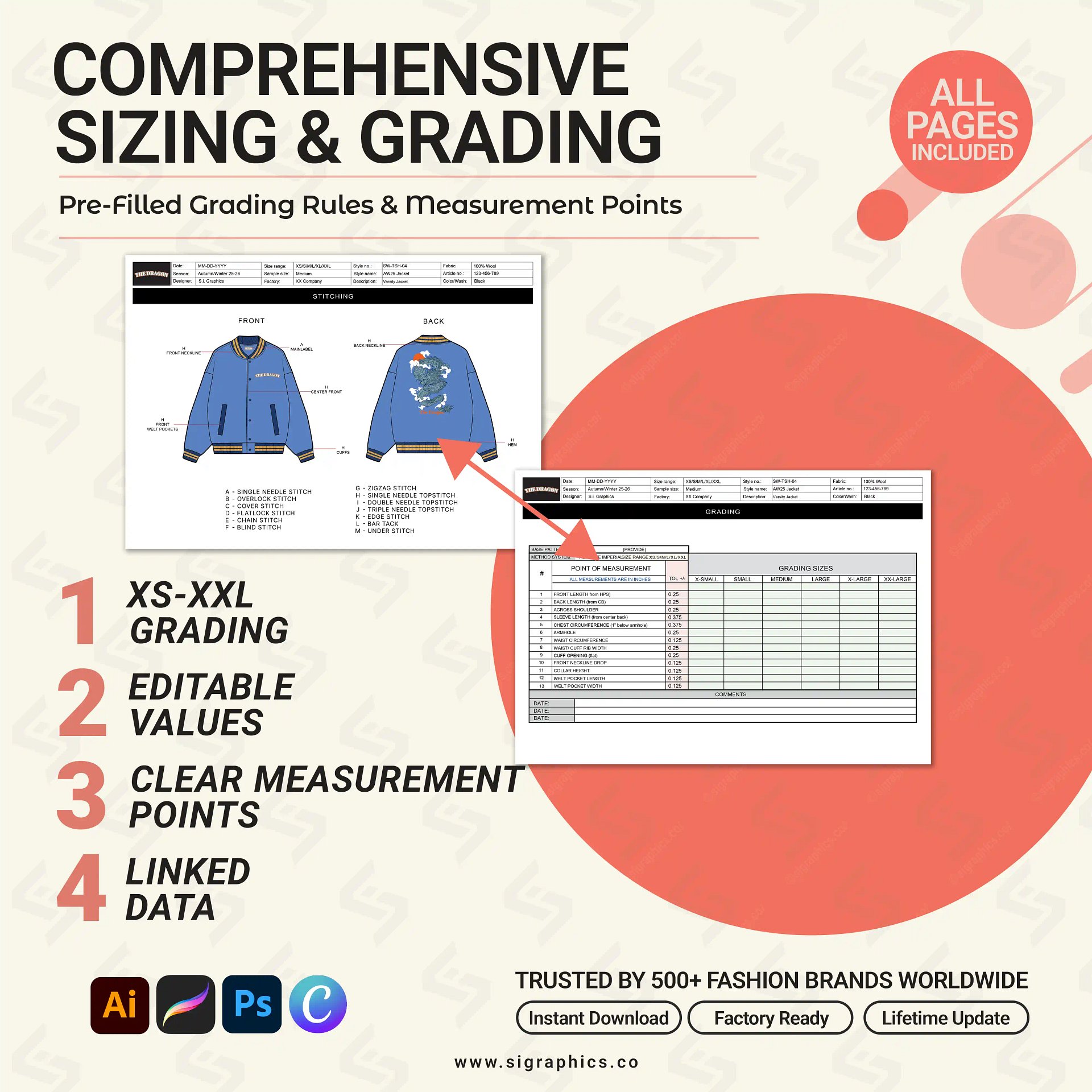 Varsity Letterman Jacket Tech Pack Template product image (6)