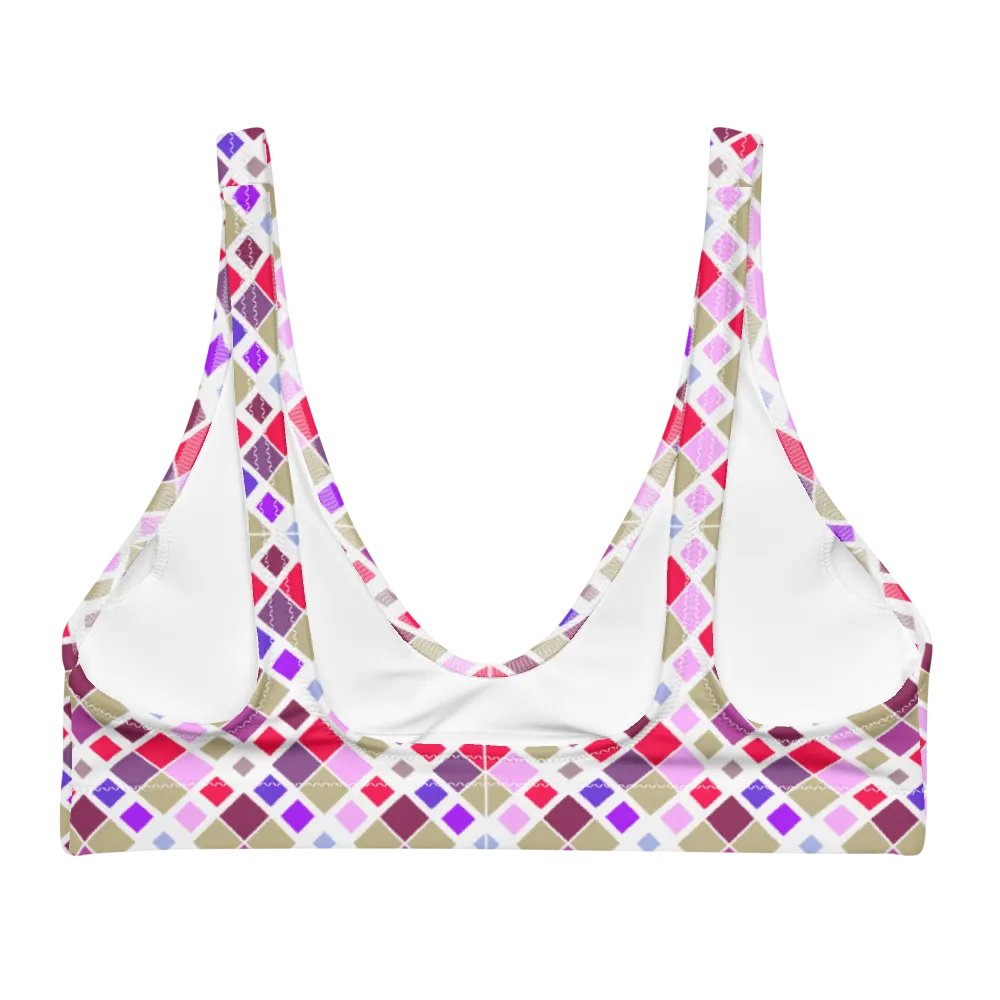 Colorful Square Pattern Design Padded Bikini Top - V2 product image (2)
