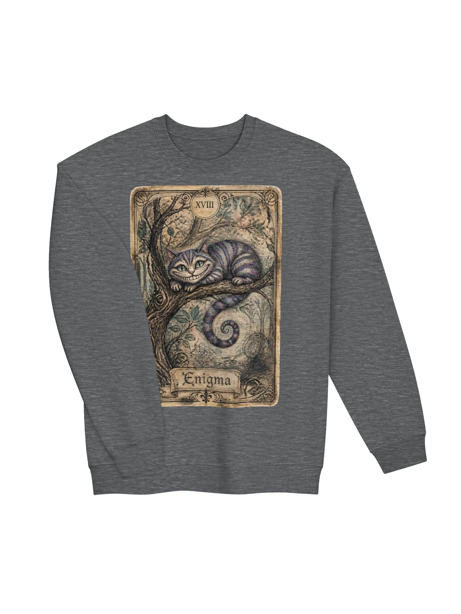 Cheshire Cat Enigma Tarot Sweatshirt, Mystical Forest Graphic product image (4)