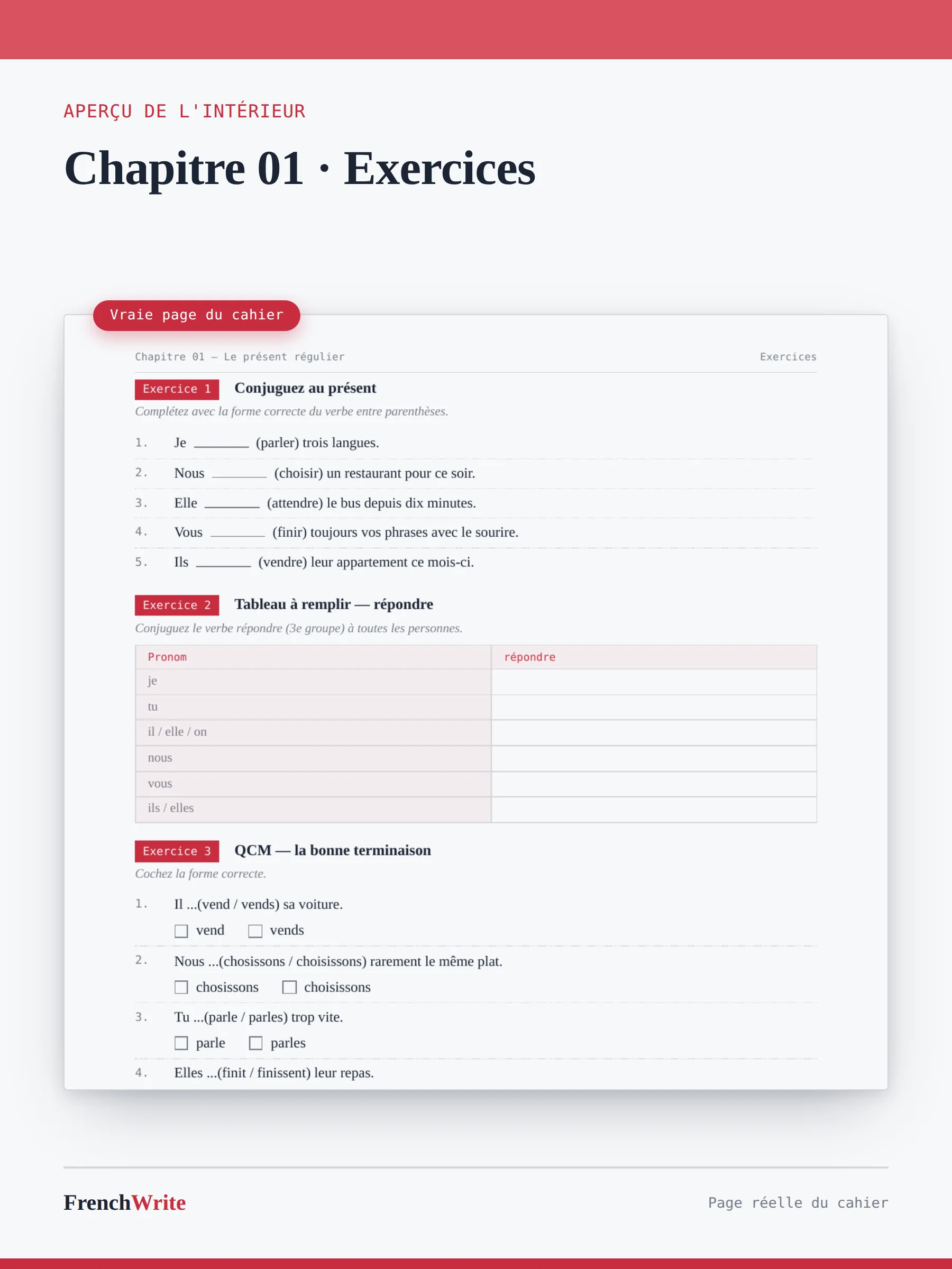 Cahier de conjugaison française — PDF (A1–B2) product image (1)