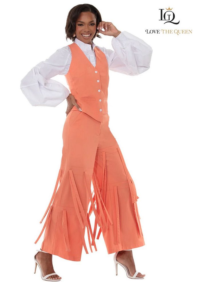 Peach Ribbon Fringe Vest & Pant Set - 2pc Wide-Leg Suit product image (1)