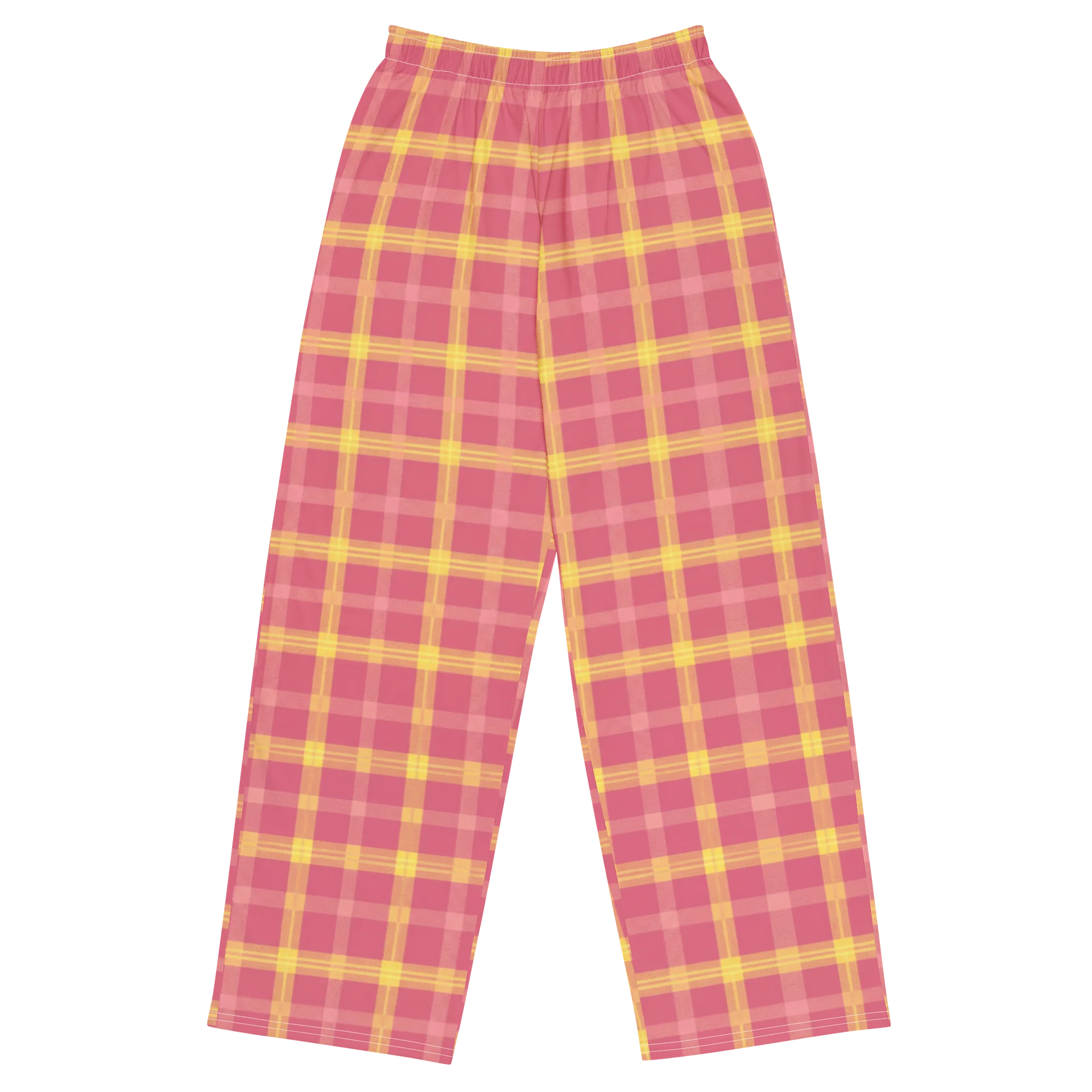 Pink & Yellow Plaid Wide-Leg Pants product image (1)