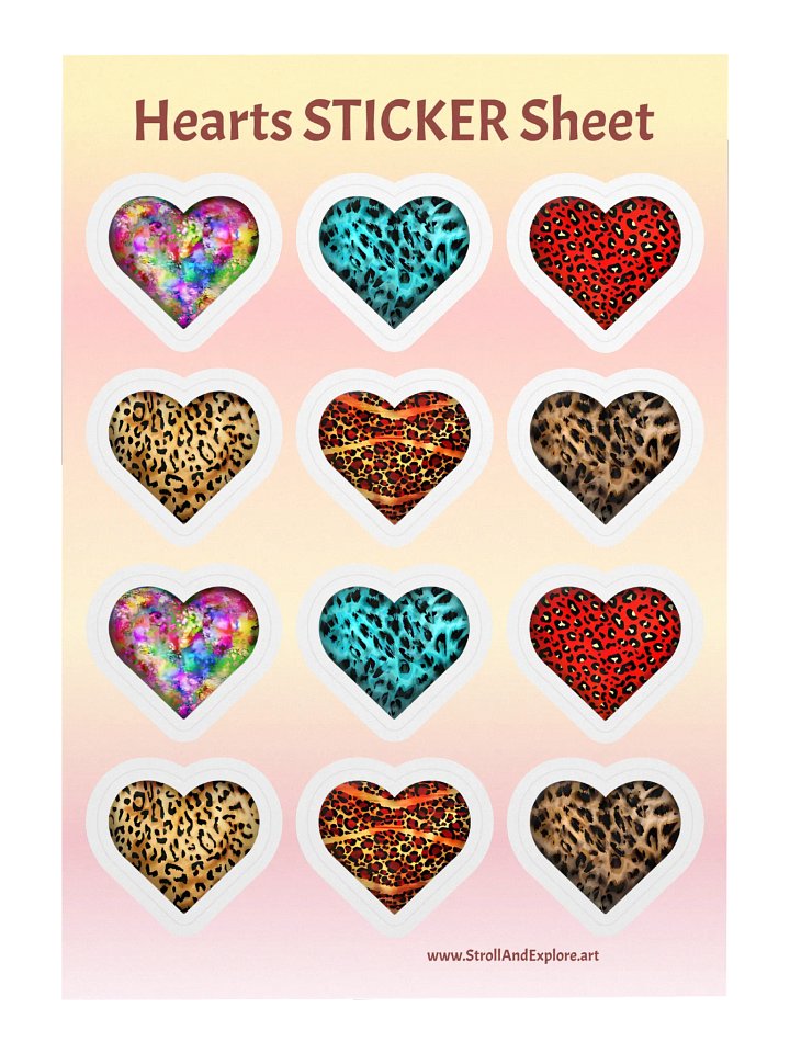 Colorful Leopard Skin and Graffiti Hearts Mix - Sticker Sheet product image (1)