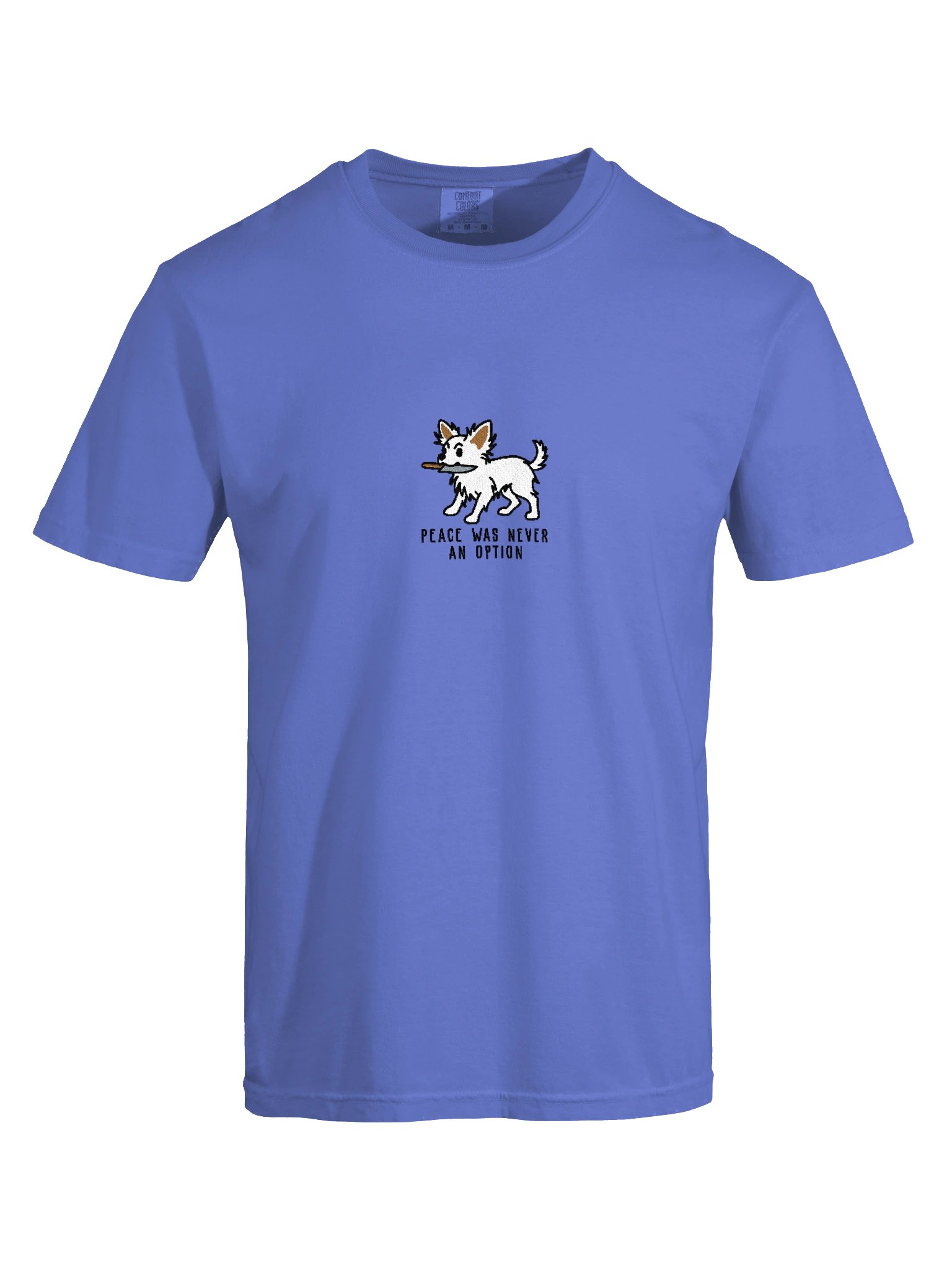 Peace Was Never an Option Funny Chibi-Style Embroidered T-Shirt for Longhaired Chihuahua(White) Owners product image (45)