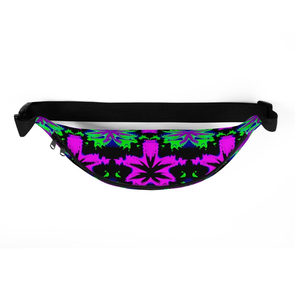 Neon Green Pink Pot Leaf Fanny Pack, Twisted Weed Art Accessory, 420 Cannabis Bag product image (5)