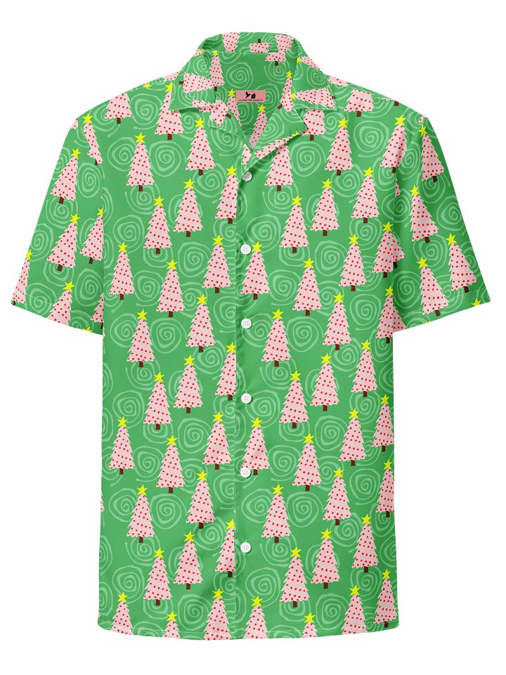 Pink Christmas Trees on Mint Green Oversized Button-Down Shirt product image (1)