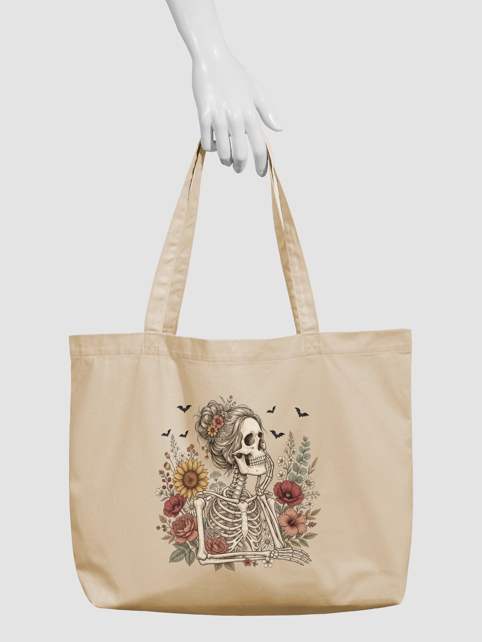 Floral Skeleton Organic Cotton Tote Bag | Gothic Botanical Tote product image (5)