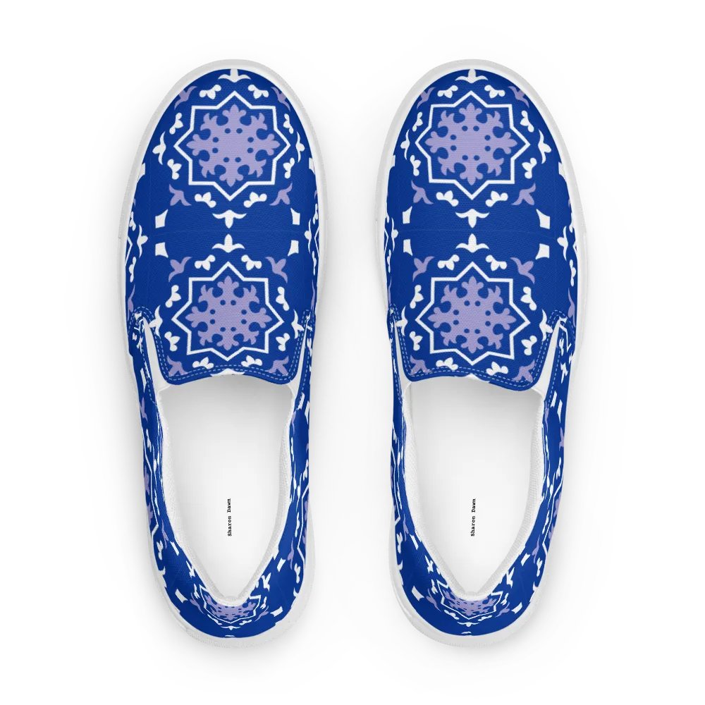 Blue Tile Canvas Slip-Ons for Women product image (2)