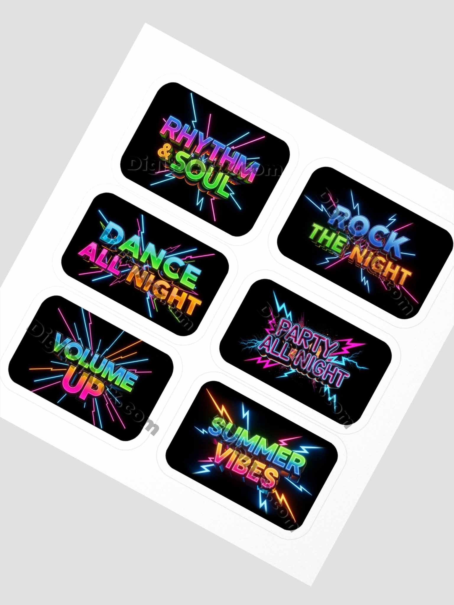 Neon Summer Music Vibes Black Stickers Set product image (2)