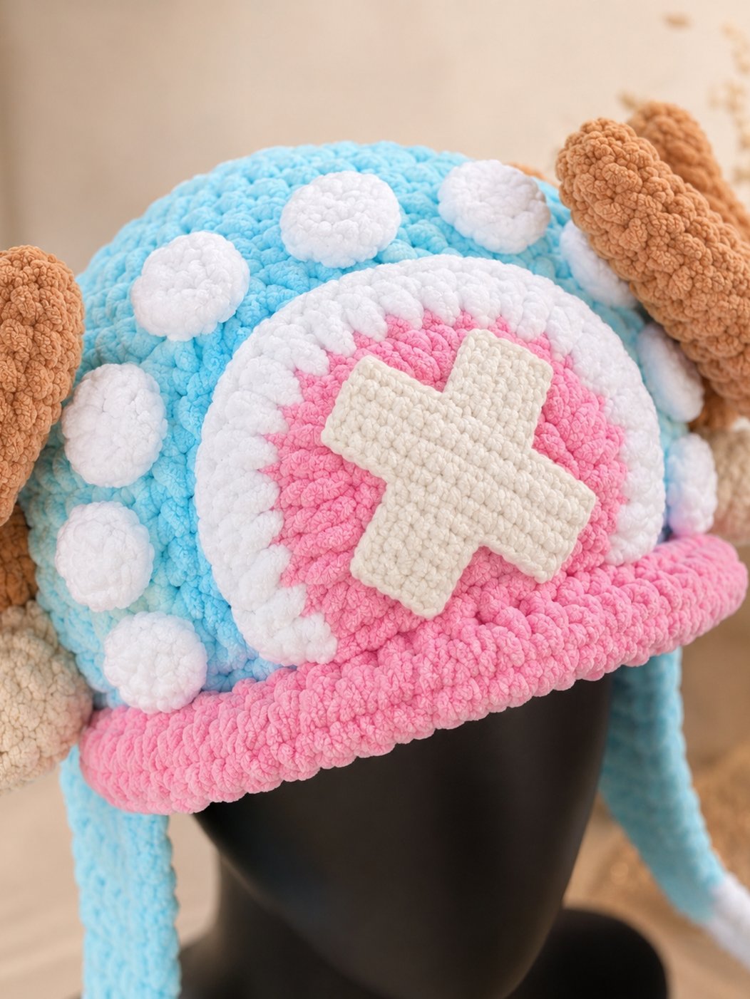 Pastel Crochet Plush Hat, Reindeer Doctor Pirate Inspired Beanie product image (4)