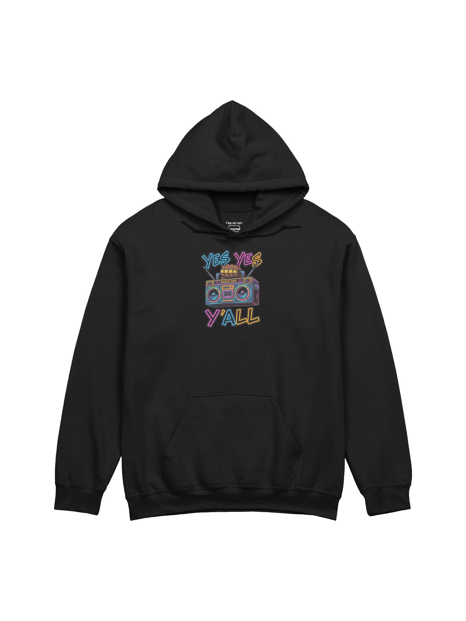 Yes Yes Y’all Hip Hop Hoodie – Black Boombox Graphic Pullover for Rap Fans product image (1)