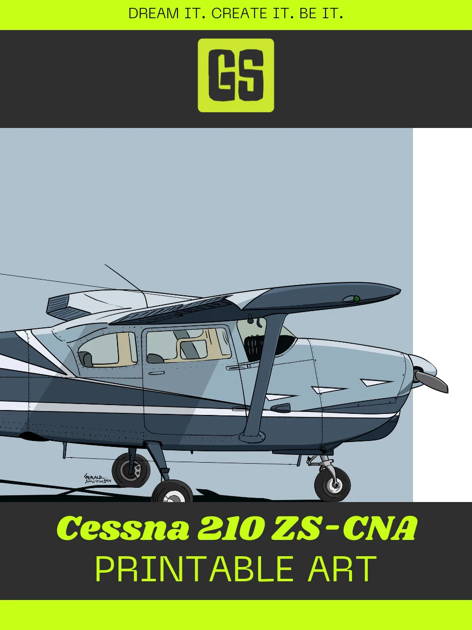 Cessna 210 ZS-CNA Printable Aviation Wall Art with Blue and White Background product image (4)