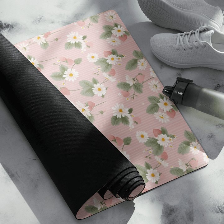 Strawberry and Daisy Pattern Yoga Mat by Treasure Pie product image (2)