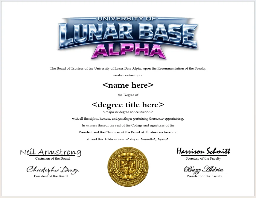 University of Lunar Base Alpha degree parchment product image (1)