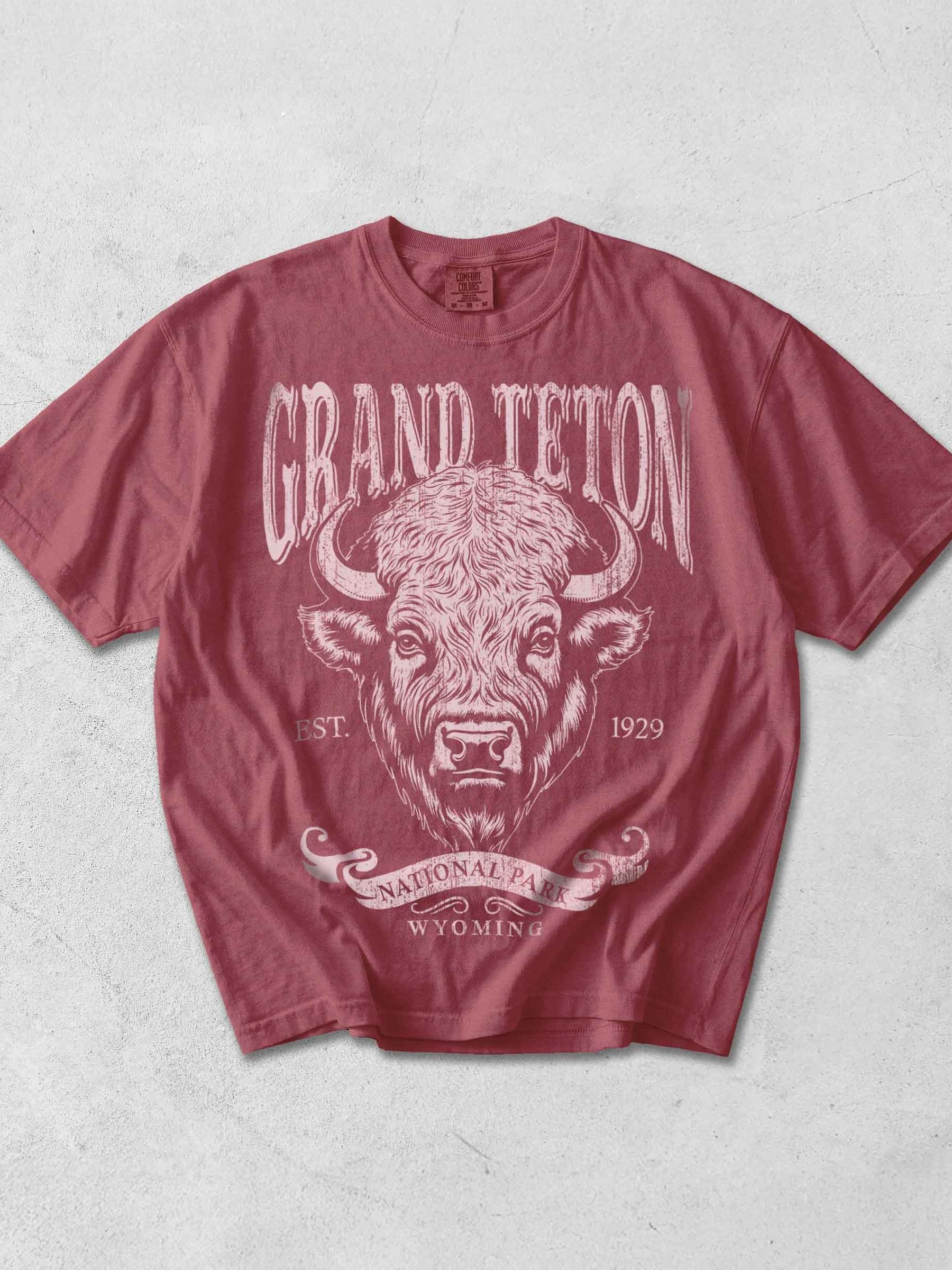 Grand Teton Shirt – Vintage Bison National Park Wyoming Graphic Tee product image (1)