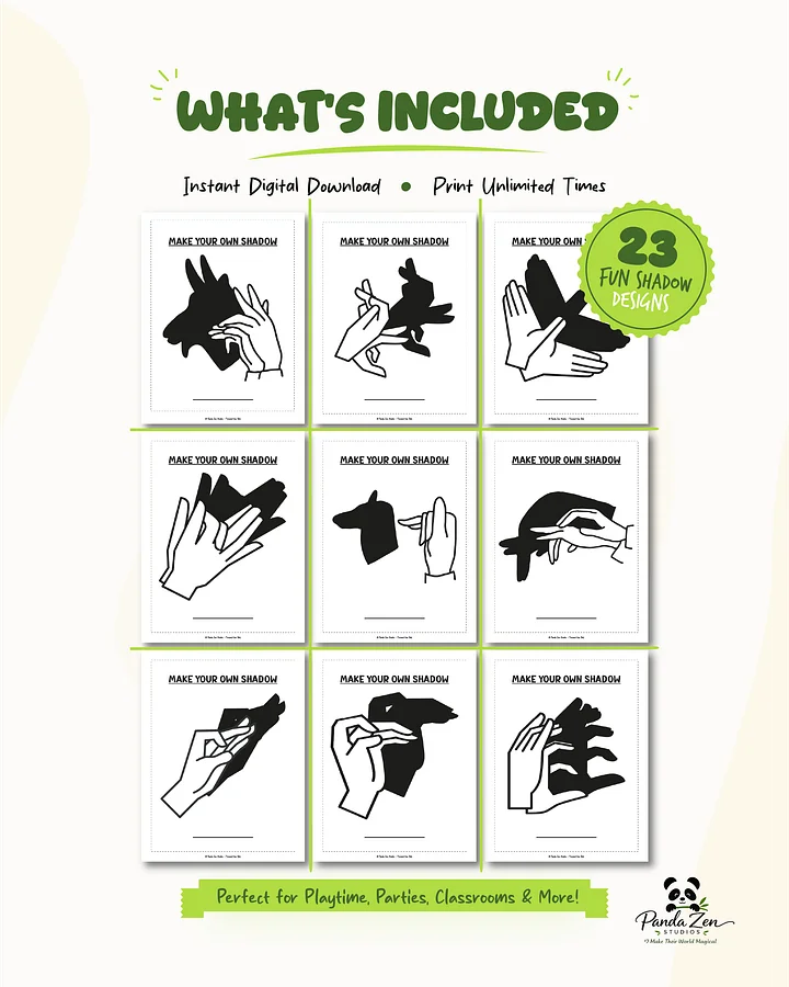 Hand Shadow Activity for Kids Printable - Shadow Puppets Worksheet Pack product image (2)