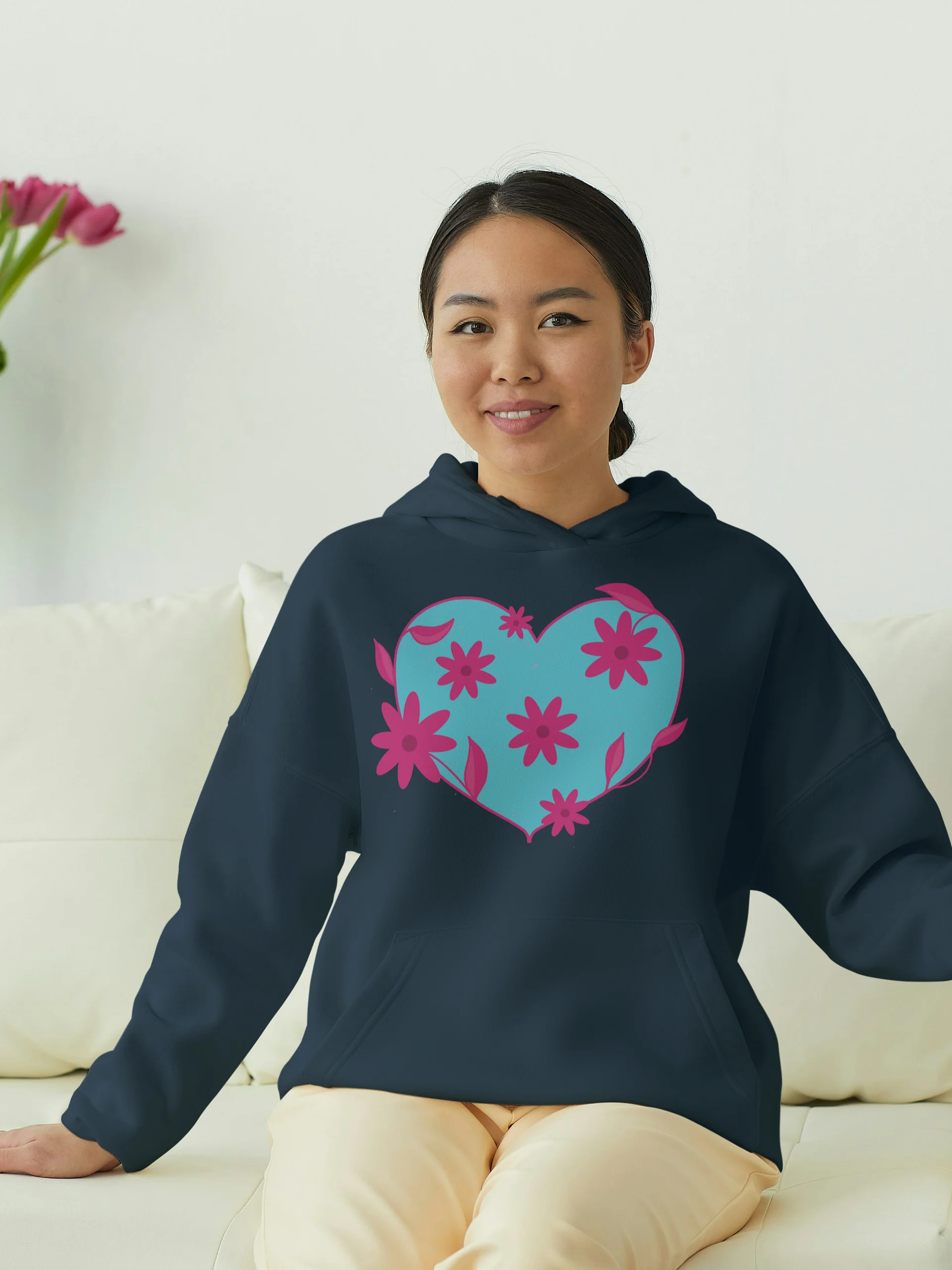 Turquoise Floral Heart Eco Hoodie product image (1)