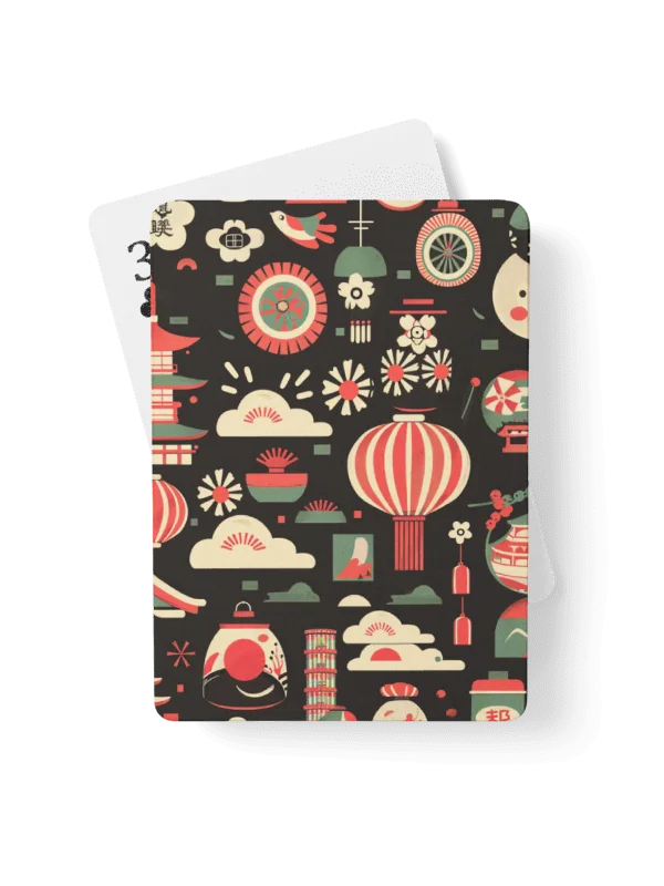 Japanese Lantern Festival Playing Cards | Retro Geometric Pagoda Poker Deck product image (1)