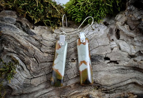 These elegant earrings feature a matched pair of Owyhee Picture Jasper stones, set in sterling silver to highlight their orga...
