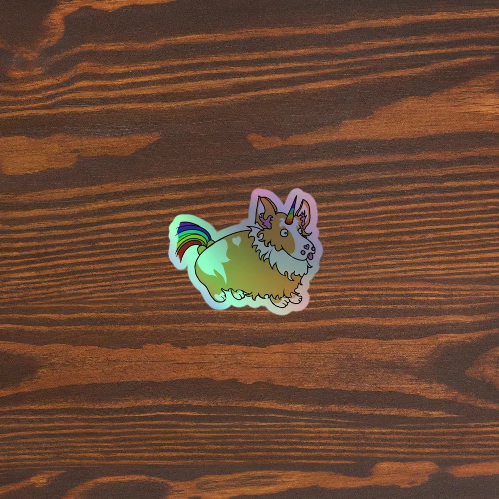 Whimsical Corgi Unicorn Holographic Sticker product image (5)