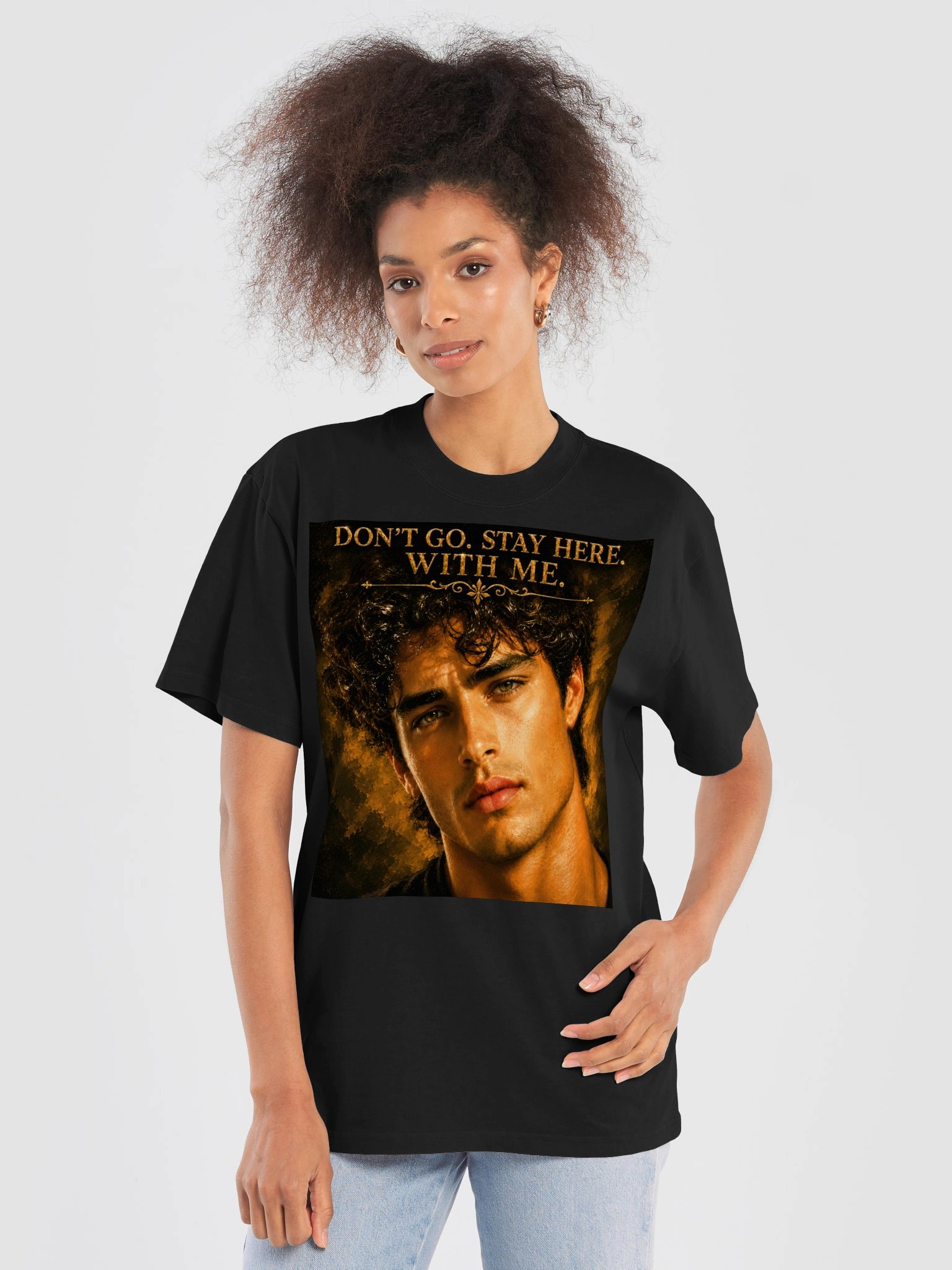 Don’t Go. Stay Here. With Me. Romantic Love T-Shirt | Unisex Oversized Black Tee product image (6)