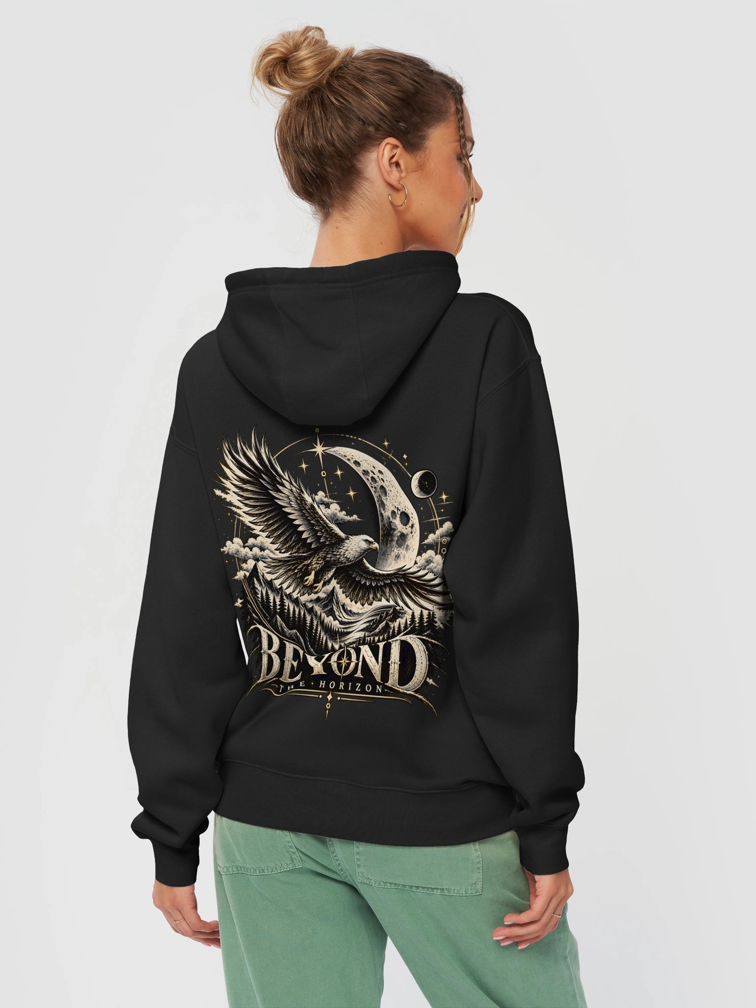 Beyond the Horizon Eagle Hoodie 🦅 Celestial Moon & Mountain Gothic Streetwear Sweatshirt product image (7)