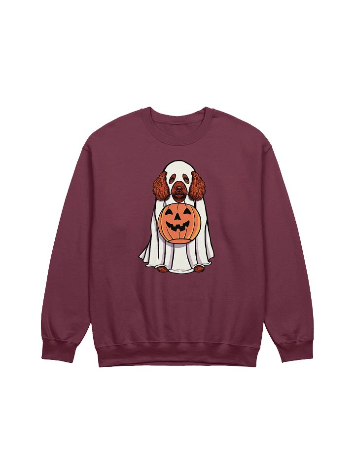 Funny Halloween Mini Poodle(Red) Sweatshirt | Funny Poodle Wearing a Ghost Costume and Holding a Pumpkin Basket product image (1)