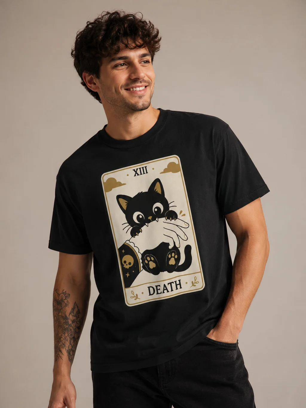 Death Tarot Cat T-Shirt | Cute Black Cat Gothic Tarot Card Tee for Cat Lovers product image (1)