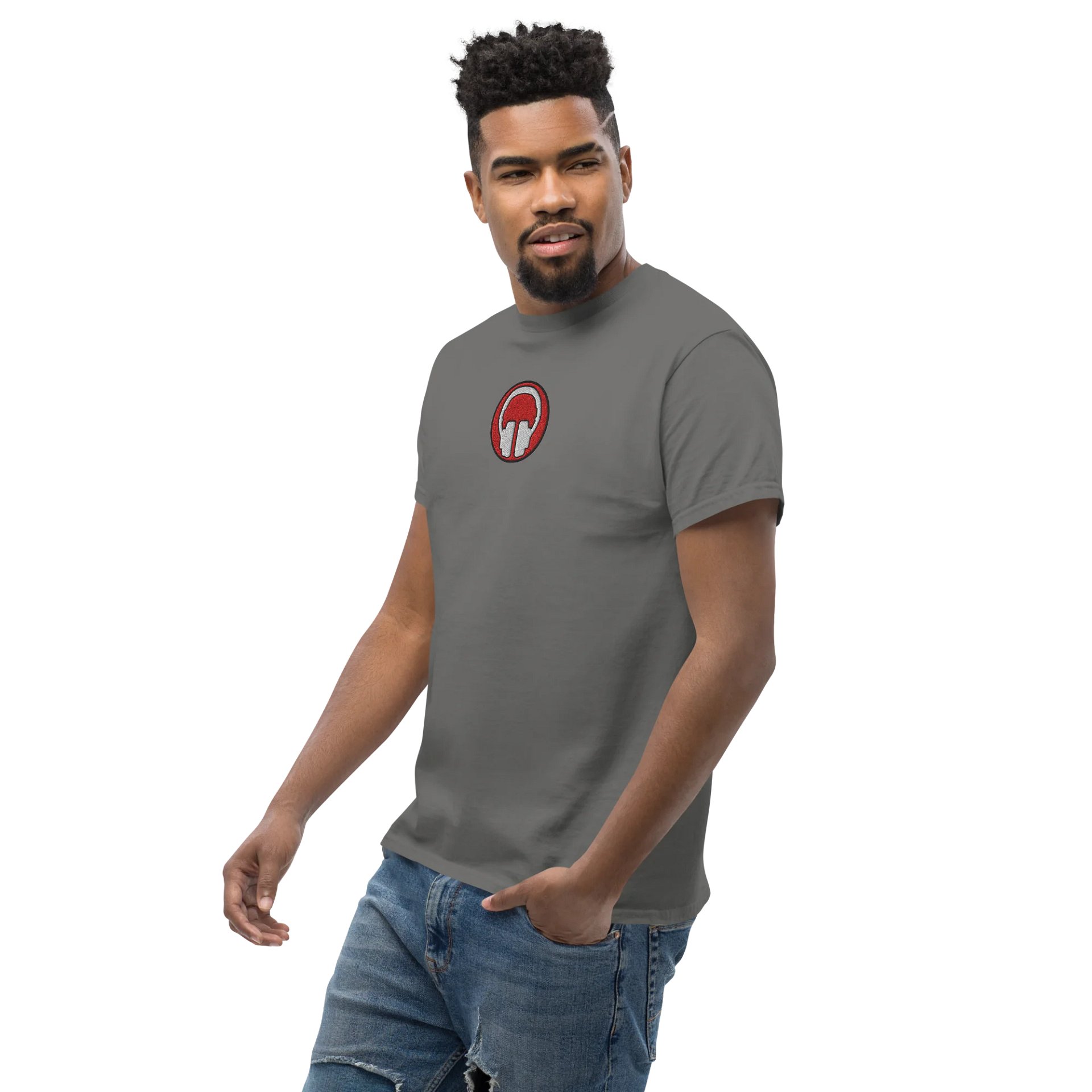 Front & Centre Headphones Embroidered Print Gildan Heavyweight T-Shirt product image (52)