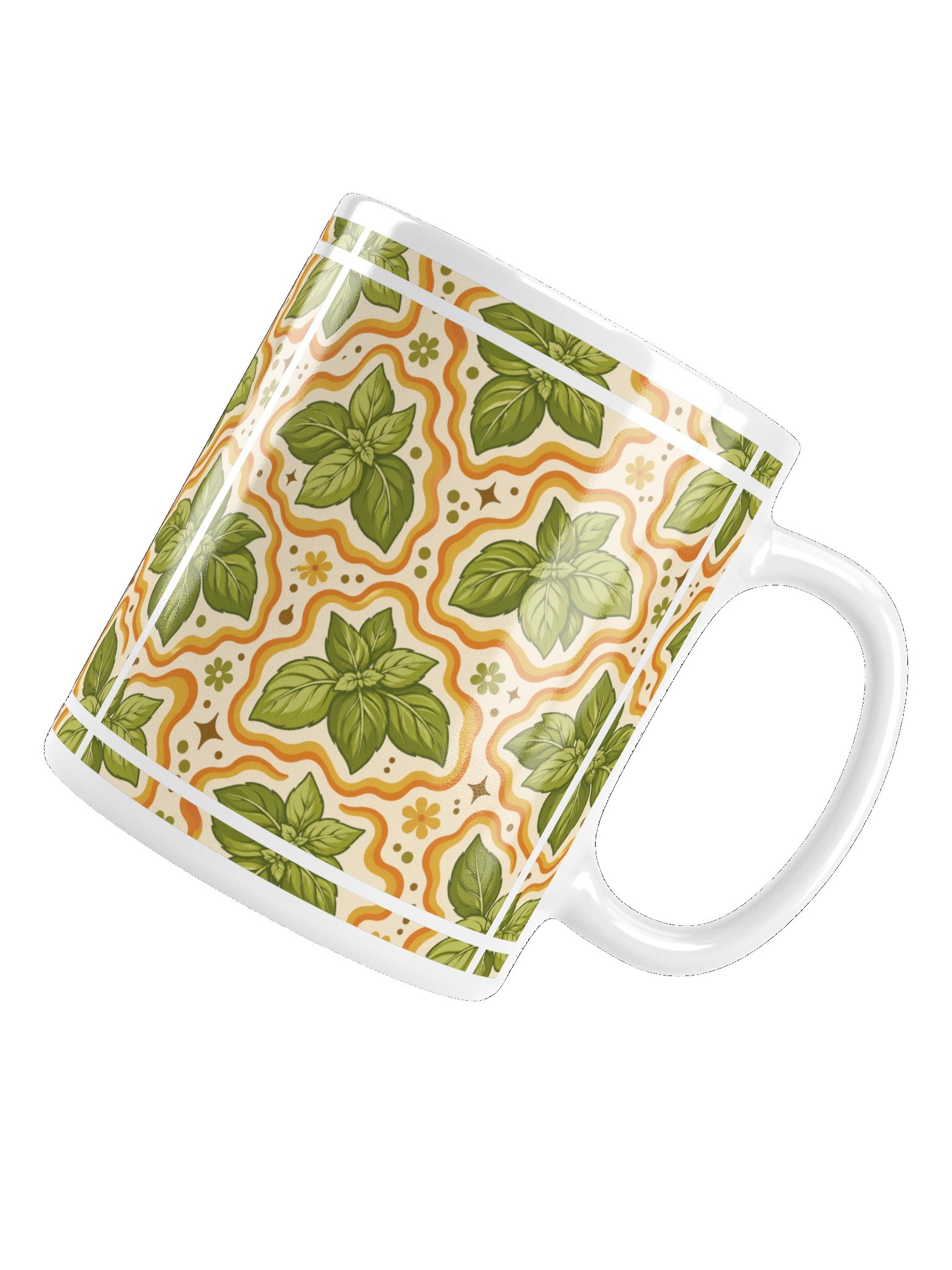 Retro Basil Leaf Pattern Ceramic Mug product image (6)