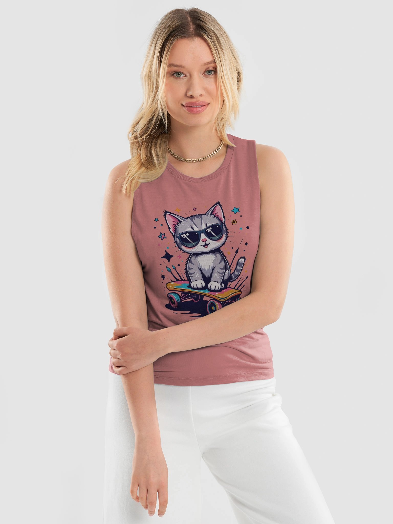Whimsical Cat on Skateboard Muscle Tank product image (7)