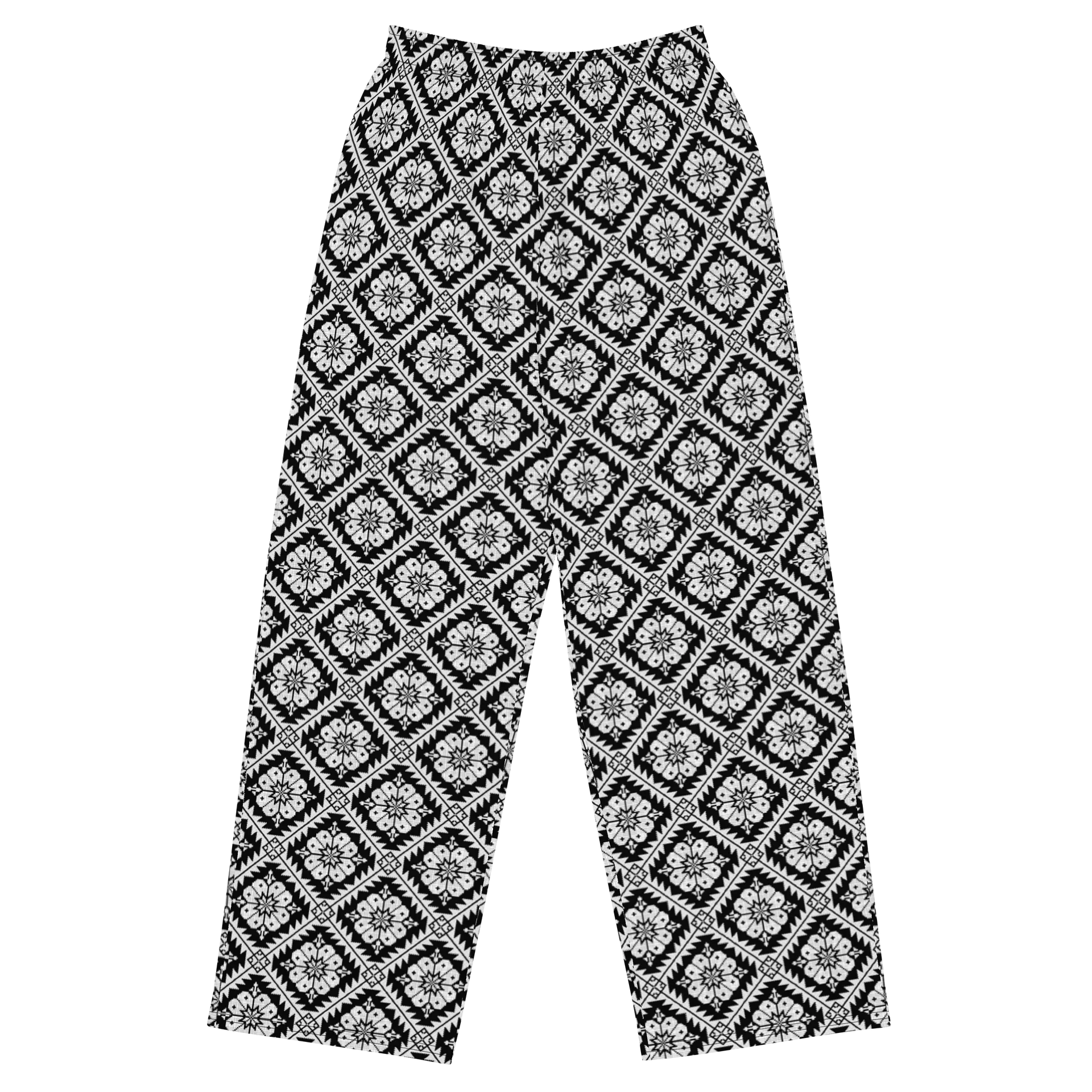 Black and White Tatreez Wide Leg Unisex Pants product image (1)