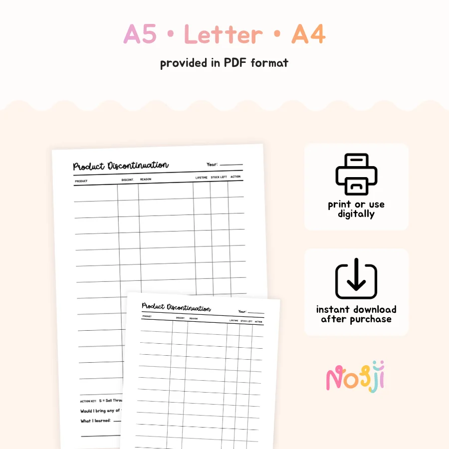 Product Discontinuation Tracker Printable Product Retirement Log product image (2)
