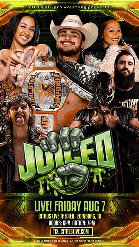 Así se va armando el cartel de JUICED. 🍊💥

Viernes 7 de agosto en el Citrus Live Theater de Edinburg. Esto es lo que tenemos ...