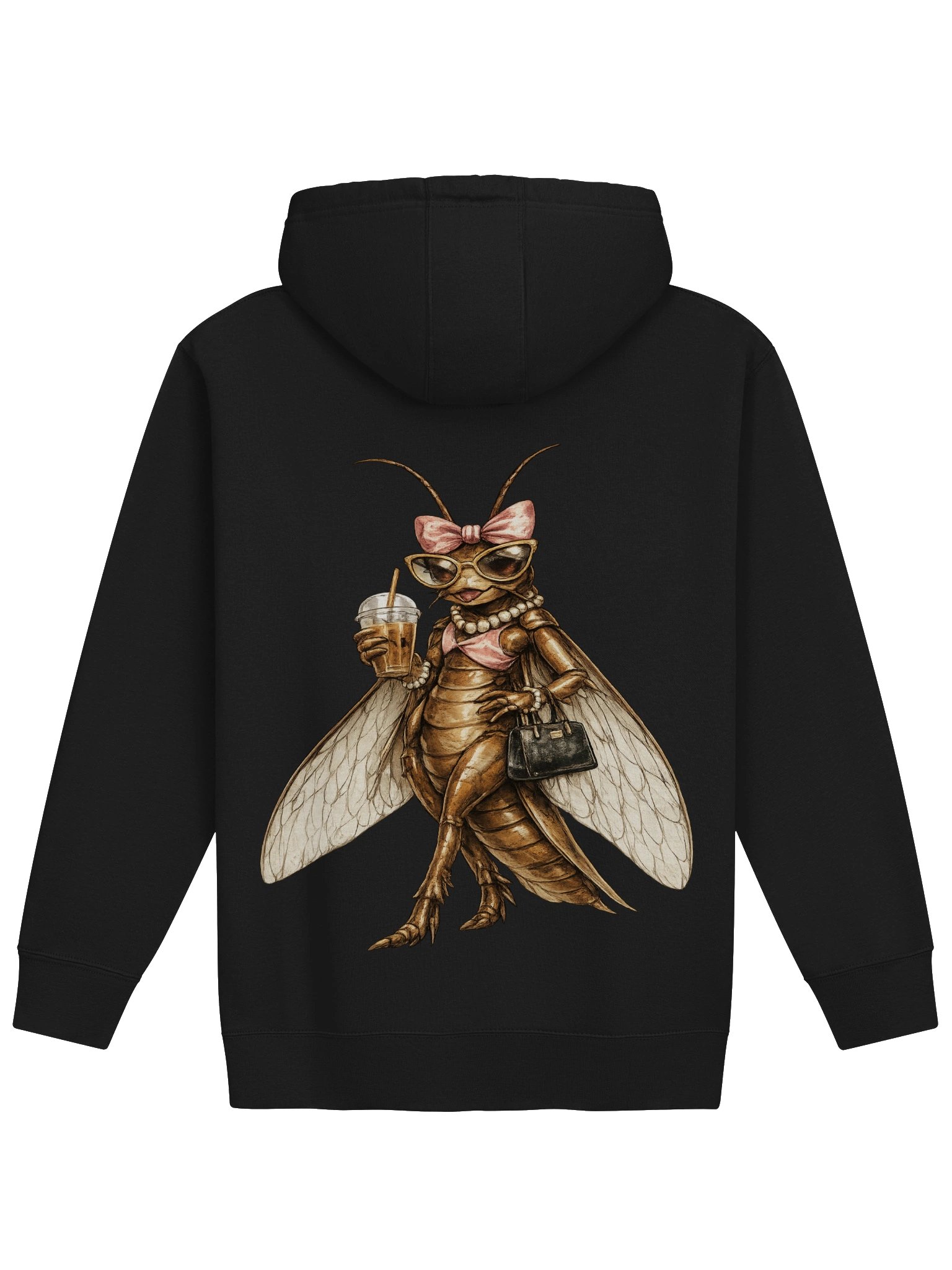 Fashionista Cockroach Graphic Hoodie | Quirky Iced Coffee Back-Print product image (2)